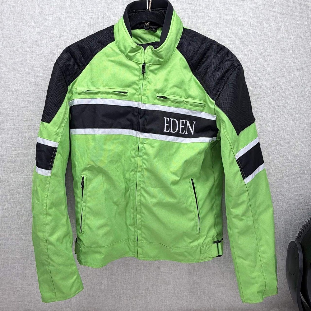 Eden Motorcycle Jacket Neon Green Black Padded Racing Rider Coat Small Excellent